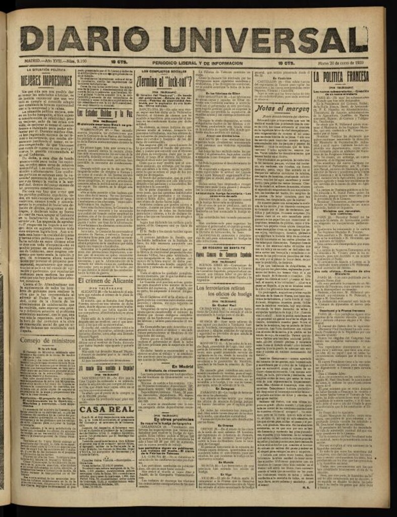Miniatura de Diario Universal del 20 de enero de 1920