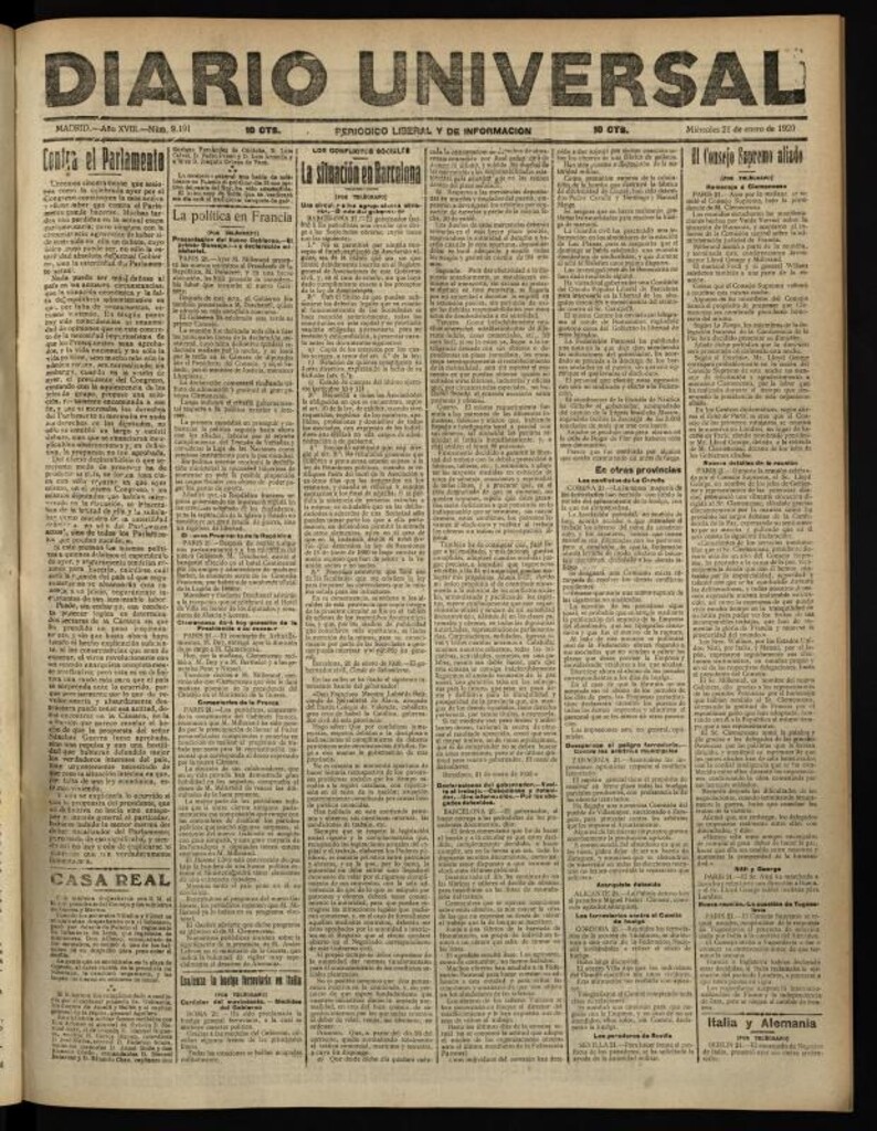 Miniatura de Diario Universal del 21 de enero de 1920