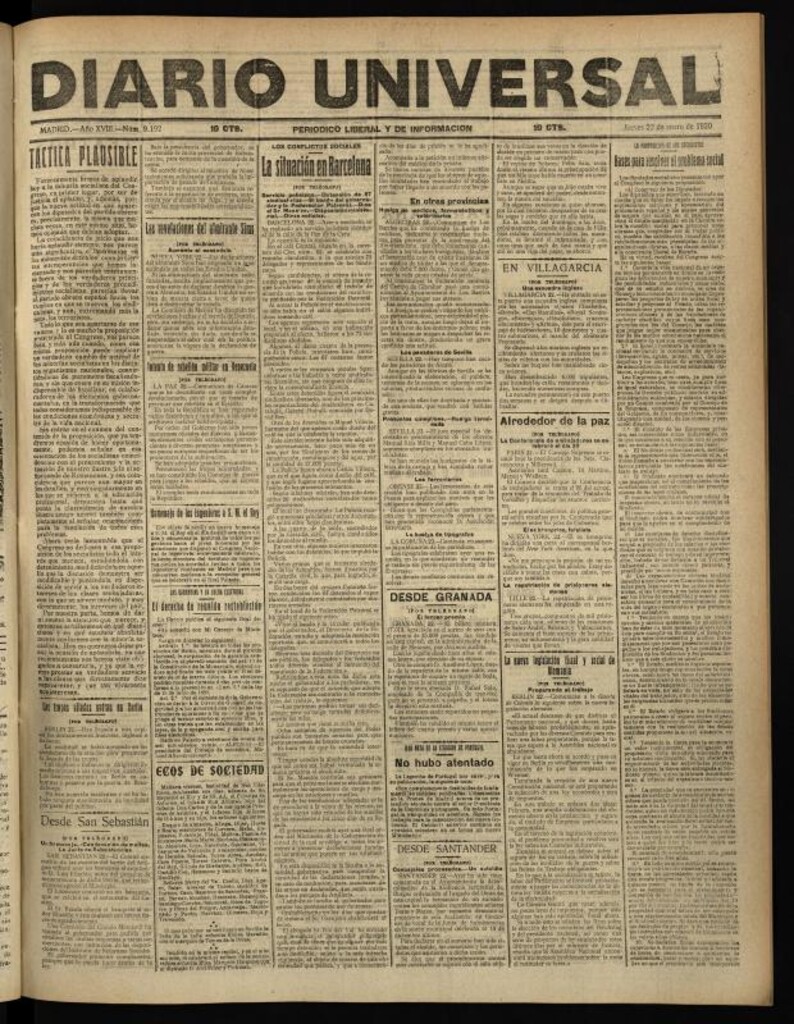 Miniatura de Diario Universal del 22 de enero de 1920