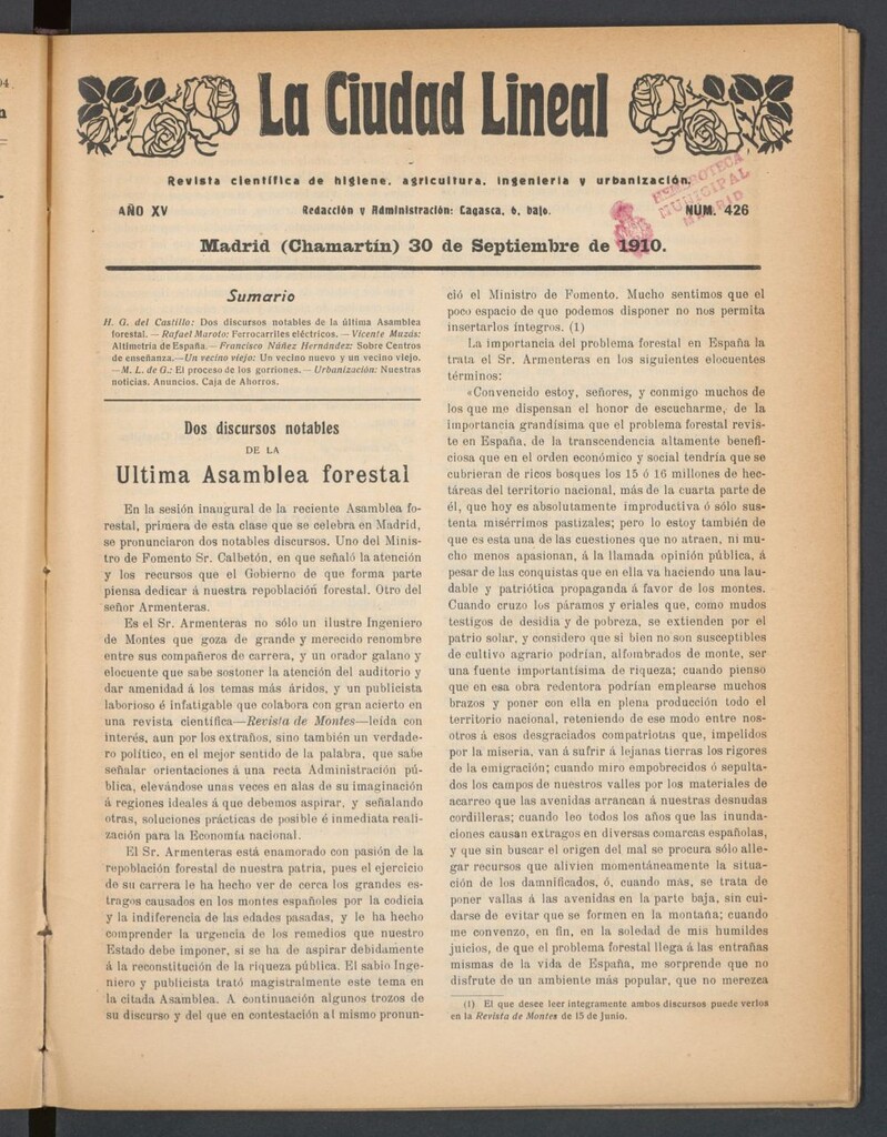 Miniatura de La Ciudad Lineal : órgano oficial de la Compañía Madrileña de Urbanización del 30 de septiembre de 1910