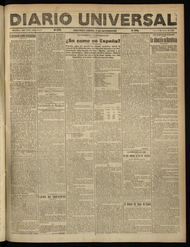 Miniatura de Diario Universal del 2 de febrero de 1920