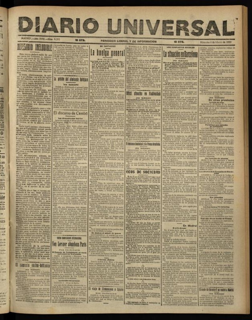 Miniatura de Diario Universal del 4 de febrero de 1920