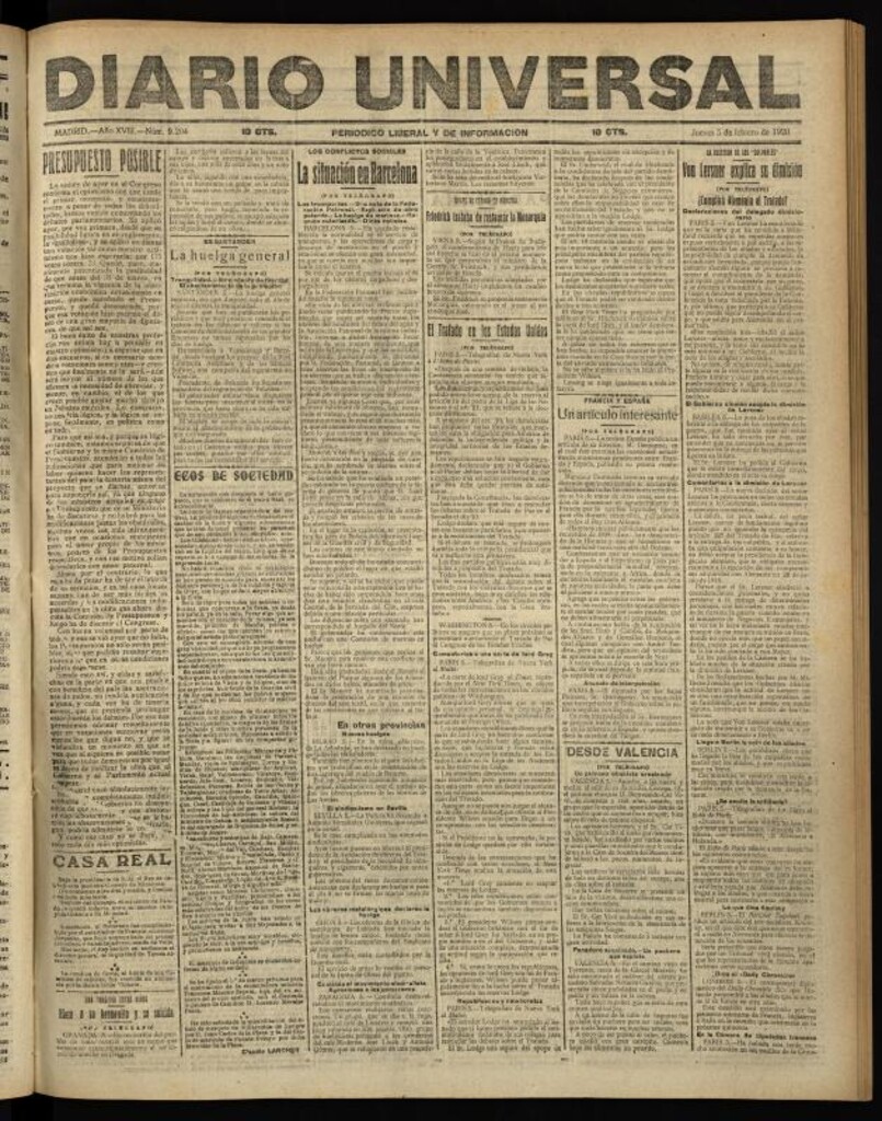 Miniatura de Diario Universal del 5 de febrero de 1920