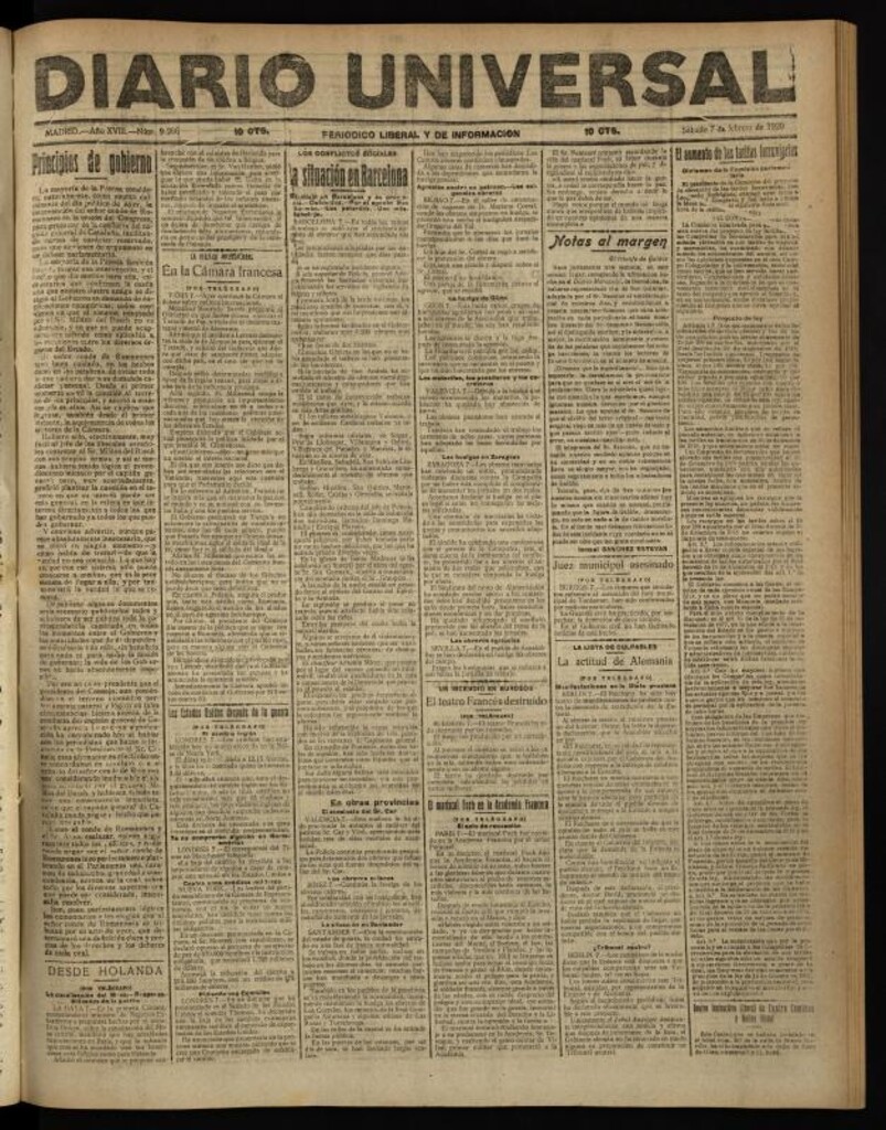 Miniatura de Diario Universal del 7 de febrero de 1920