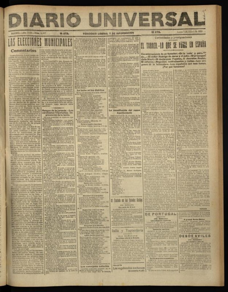 Miniatura de Diario Universal del 9 de febrero de 1920