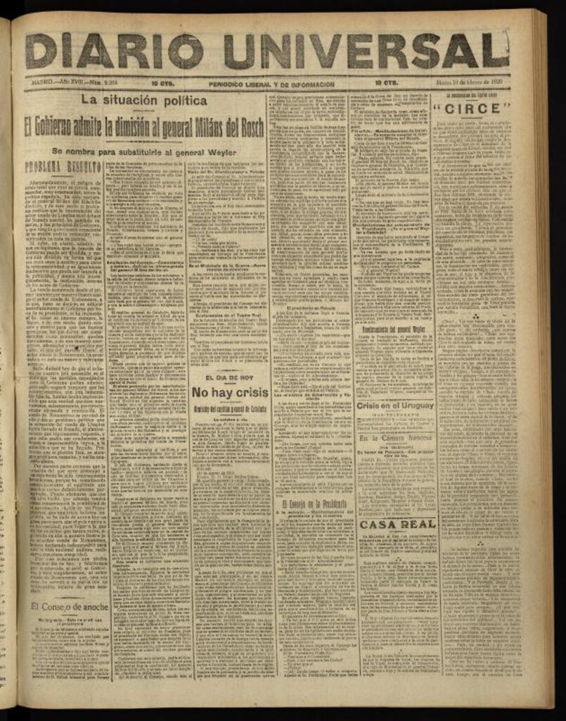 Miniatura de Diario Universal del 10 de febrero de 1920