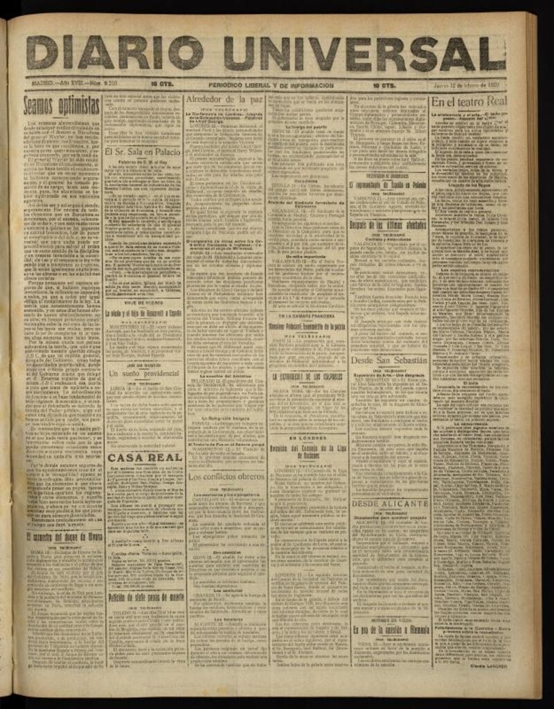 Miniatura de Diario Universal del 12 de febrero de 1920