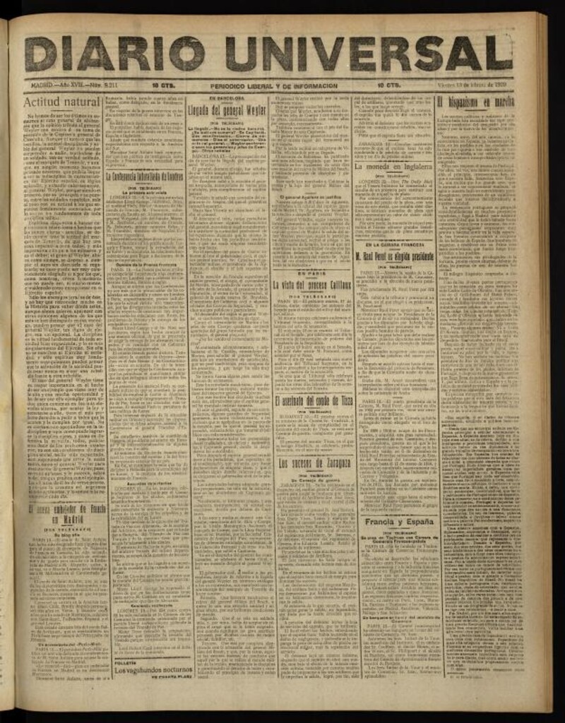 Miniatura de Diario Universal del 13 de febrero de 1920