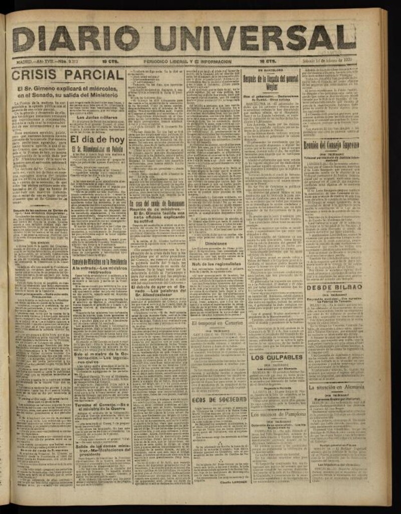 Miniatura de Diario Universal del 14 de febrero de 1920