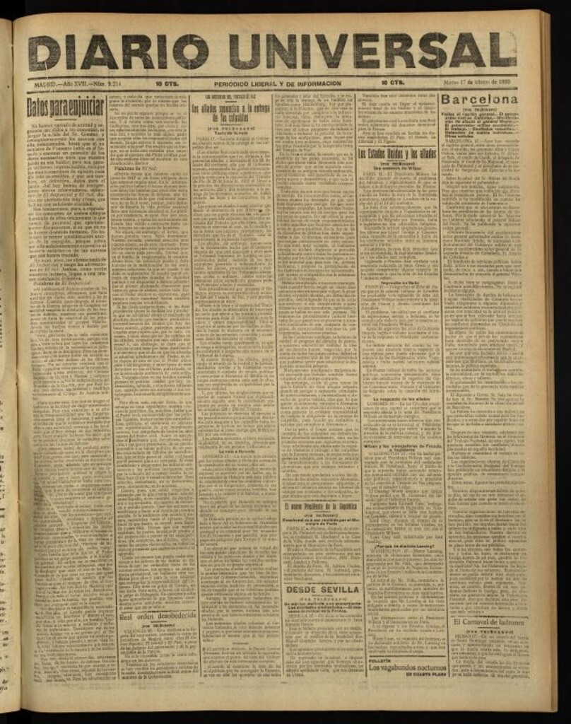 Miniatura de Diario Universal del 17 de febrero de 1920