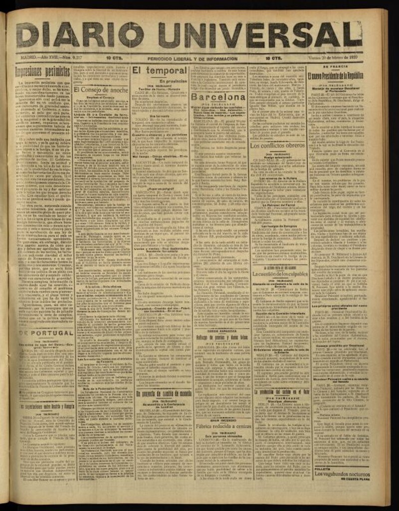 Miniatura de Diario Universal del 20 de febrero de 1920