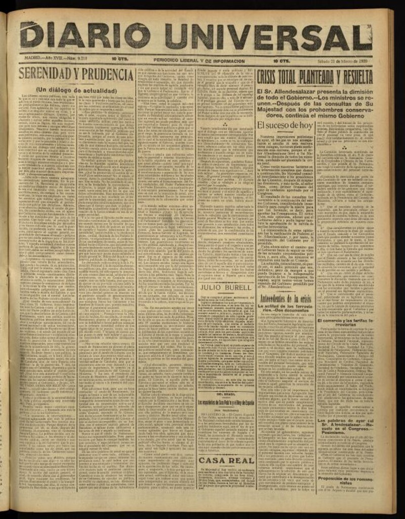 Miniatura de Diario Universal del 21 de febrero de 1920