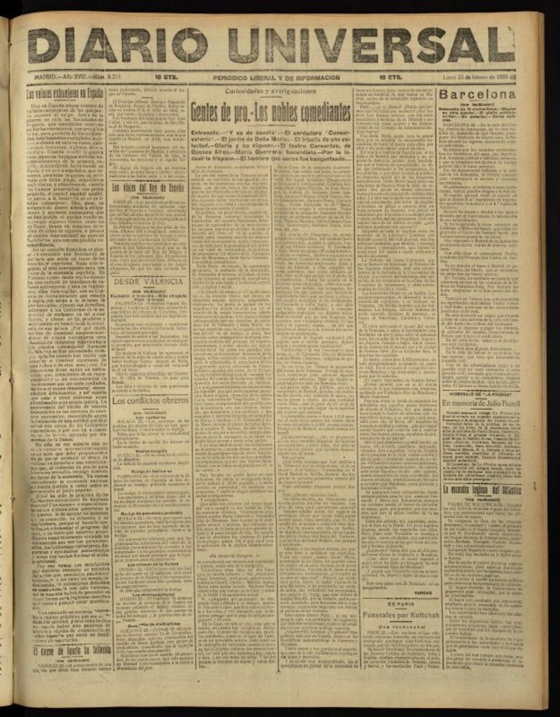 Miniatura de Diario Universal del 23 de febrero de 1920
