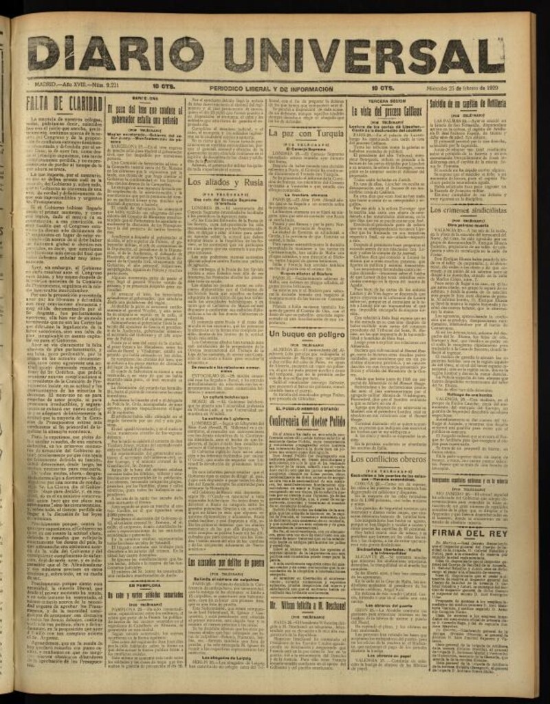 Miniatura de Diario Universal del 25 de febrero de 1920