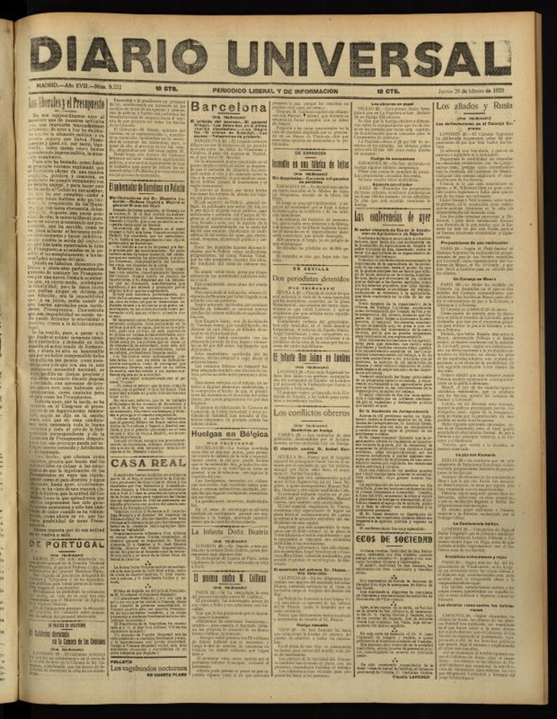 Miniatura de Diario Universal del 26 de febrero de 1920