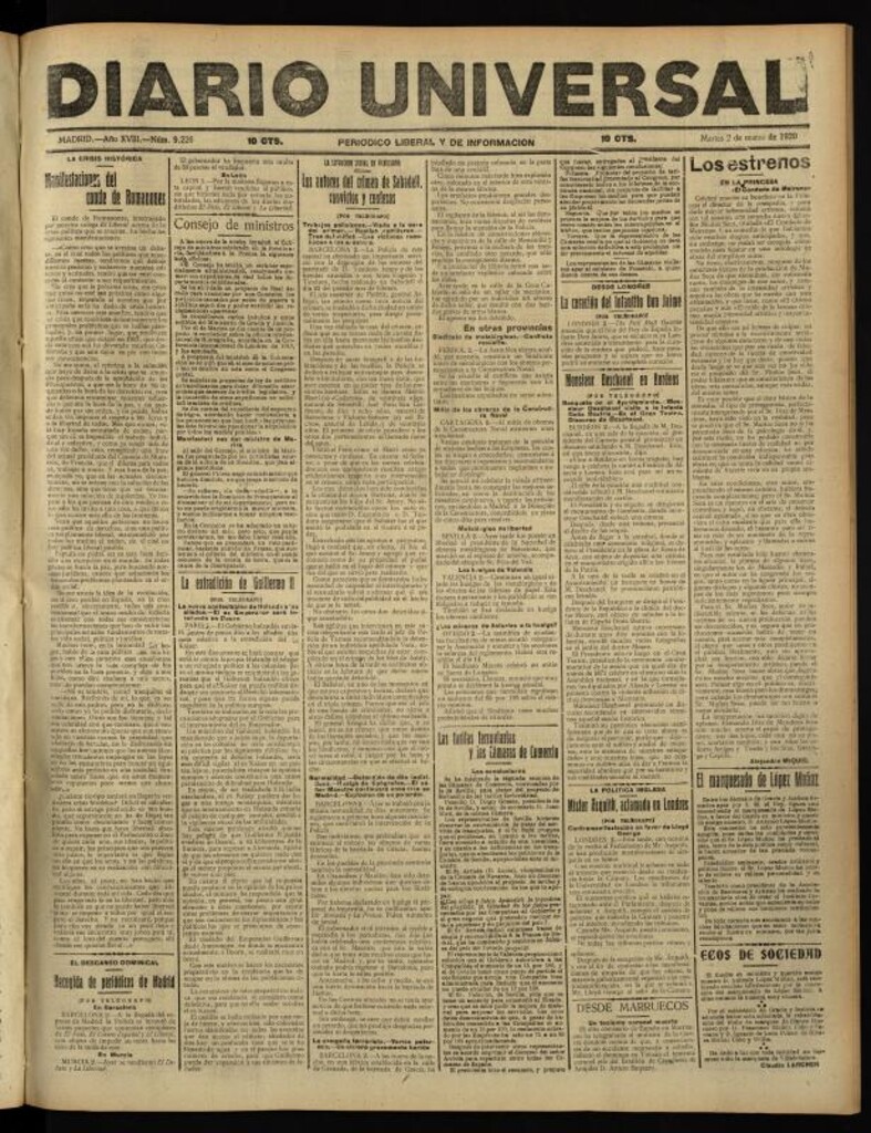 Miniatura de Diario Universal del 2 de marzo de 1920