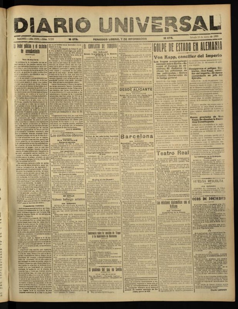 Miniatura de Diario Universal del 13 de marzo de 1920