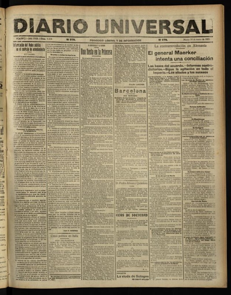 Miniatura de Diario Universal del 16 de marzo de 1920