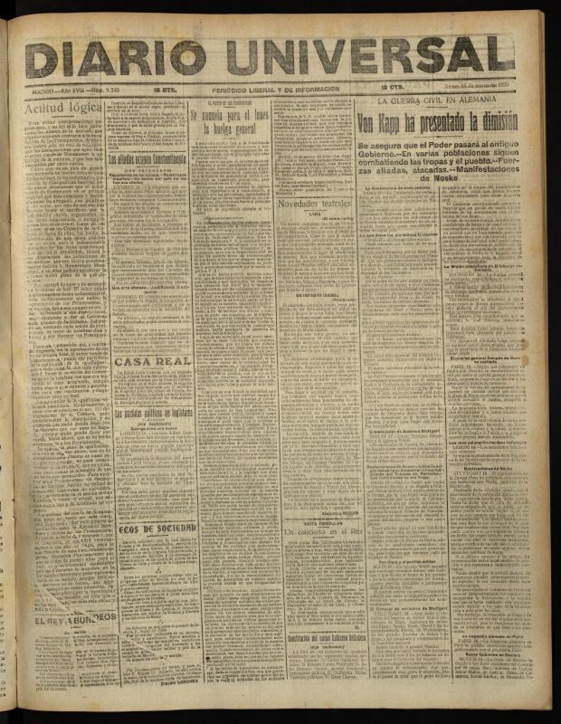 Miniatura de Diario Universal del 18 de marzo de 1920