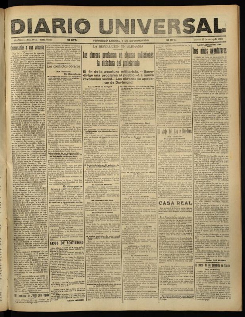Miniatura de Diario Universal del 19 de marzo de 1920