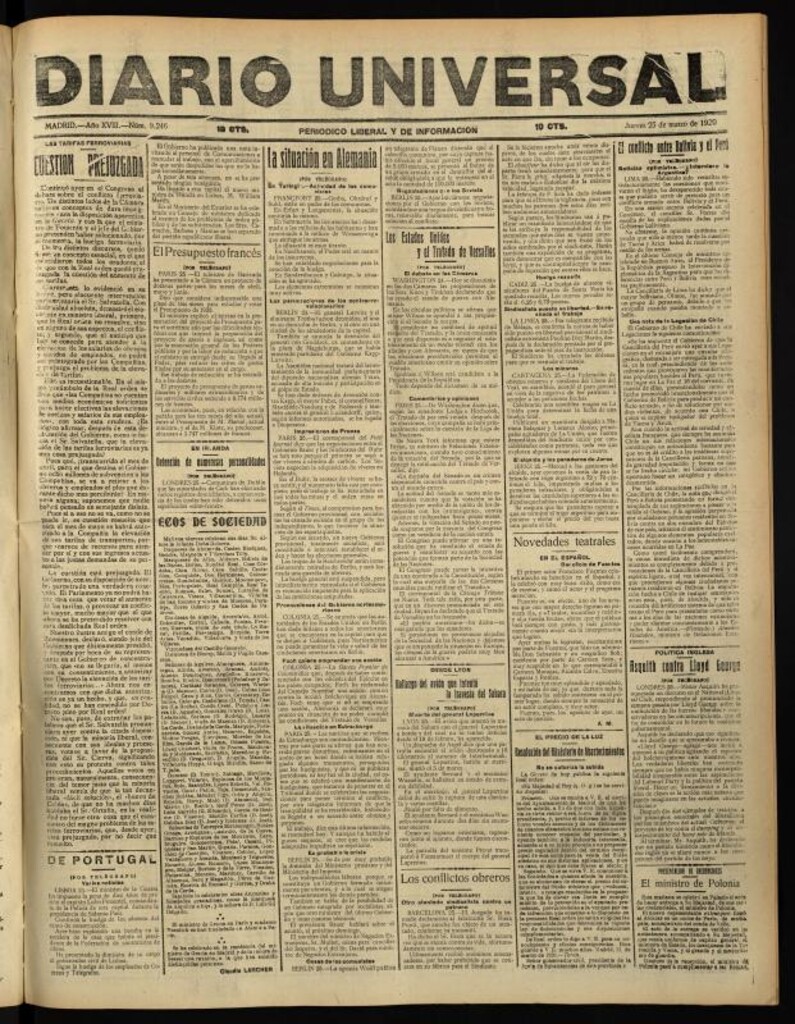 Miniatura de Diario Universal del 25 de marzo de 1920