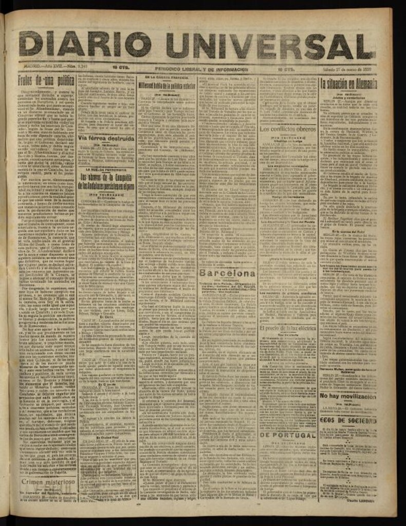 Miniatura de Diario Universal del 27 de marzo de 1920