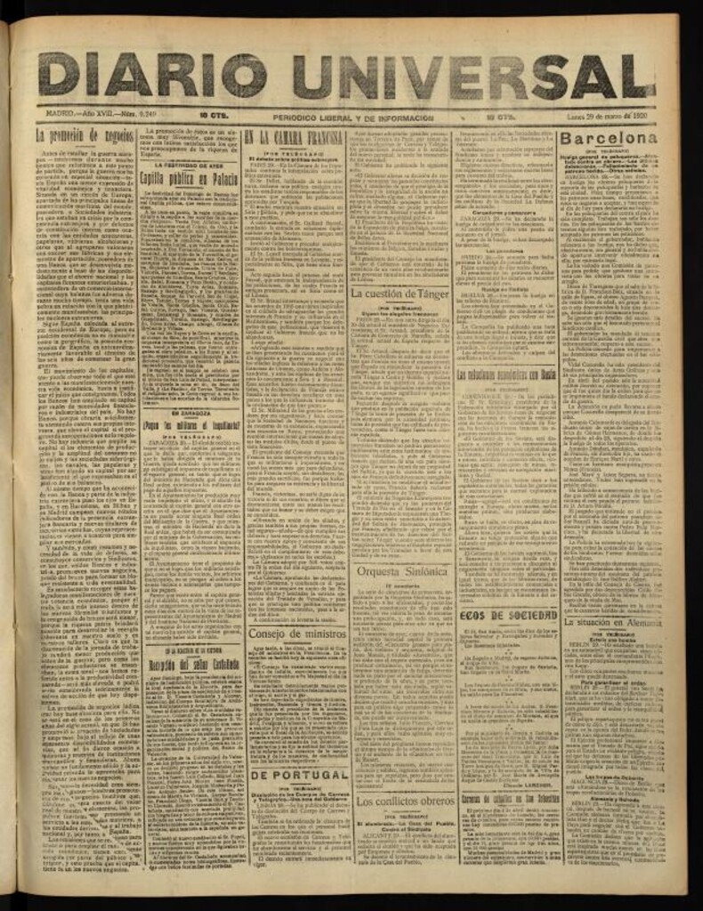 Miniatura de Diario Universal del 29 de marzo de 1920