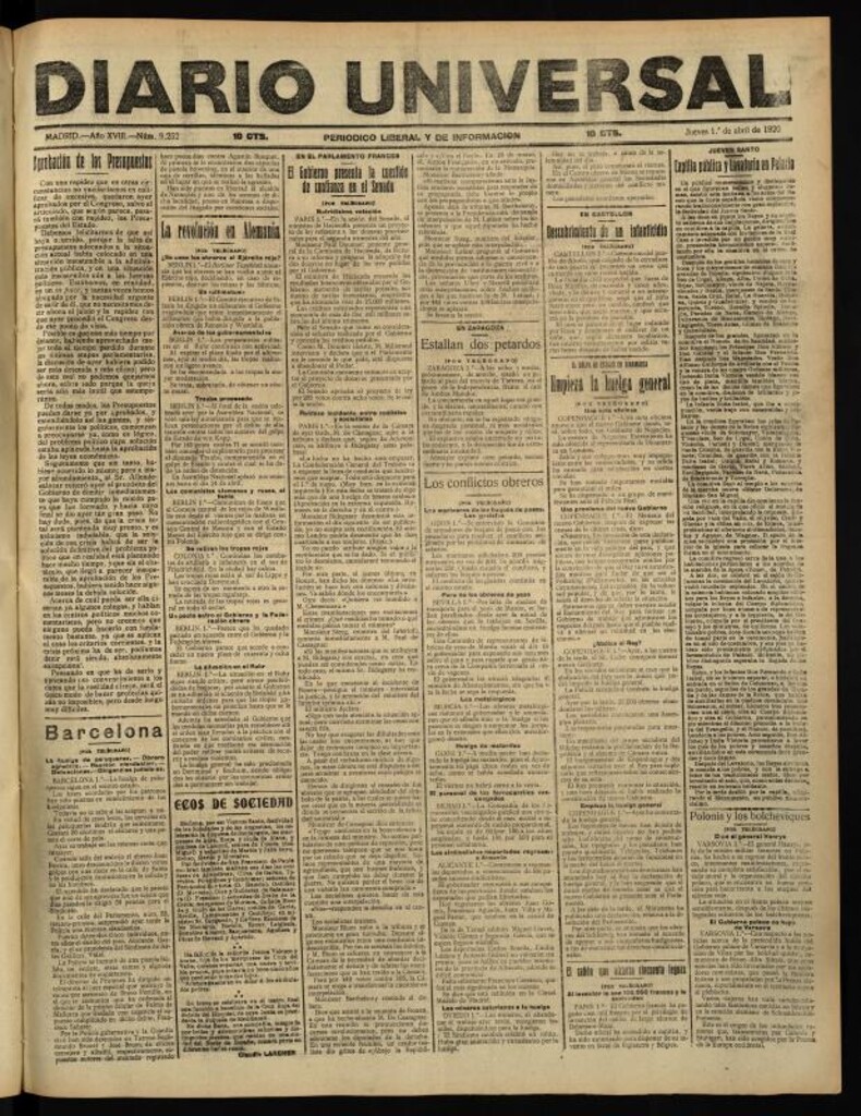 Miniatura de Diario Universal del 1 de abril de 1920