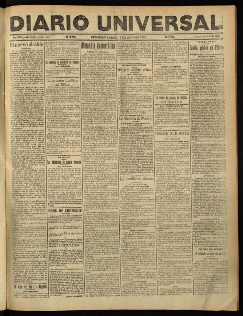 Miniatura de Diario Universal del 2 de abril de 1920