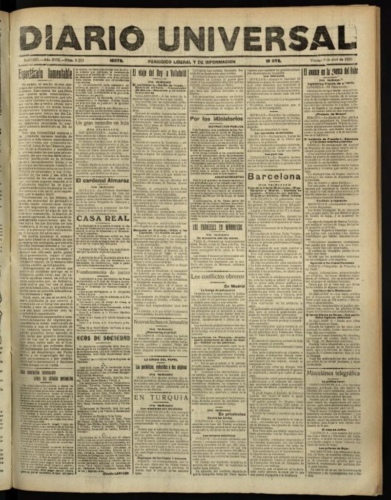 Miniatura de Diario Universal del 9 de abril de 1920