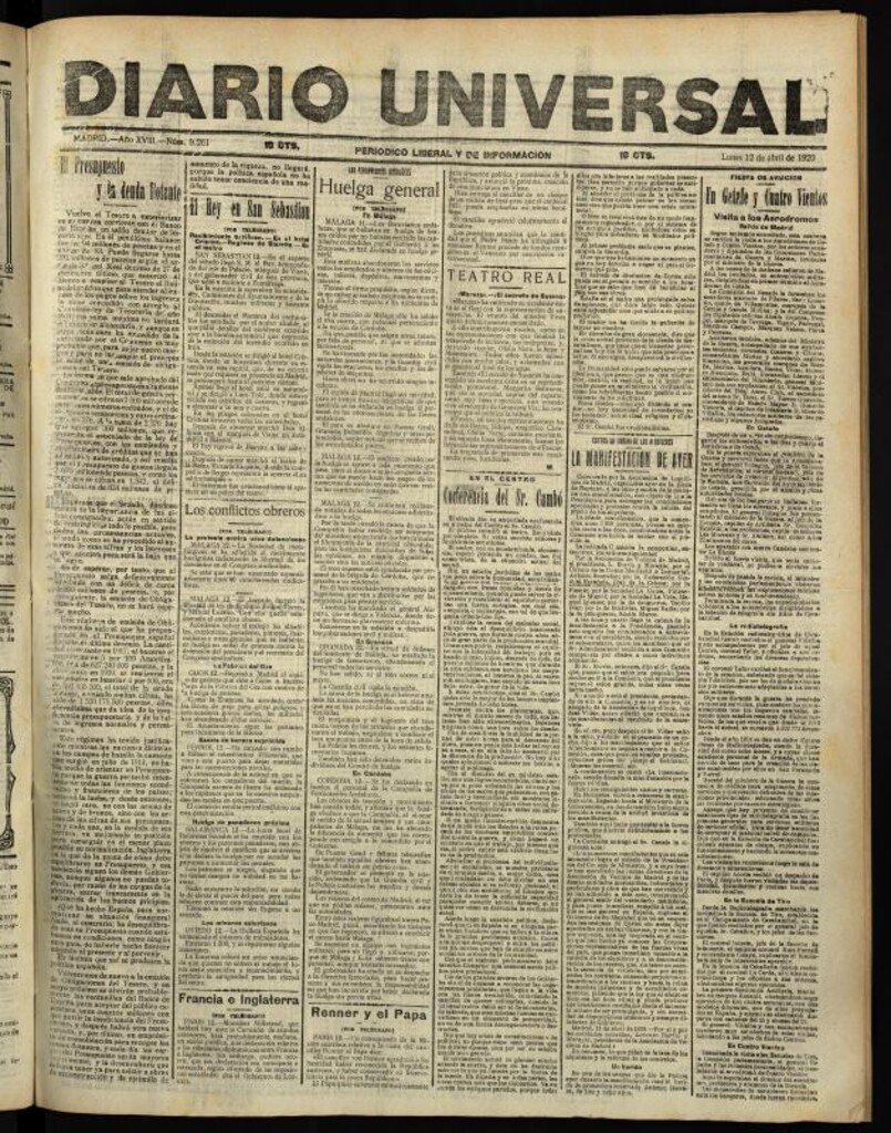 Miniatura de Diario Universal del 12 de abril de 1920