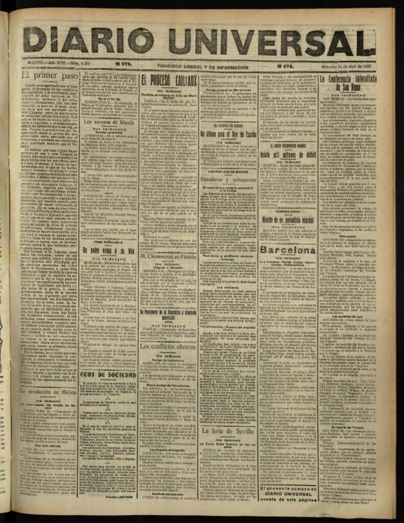 Miniatura de Diario Universal del 21 de abril de 1920
