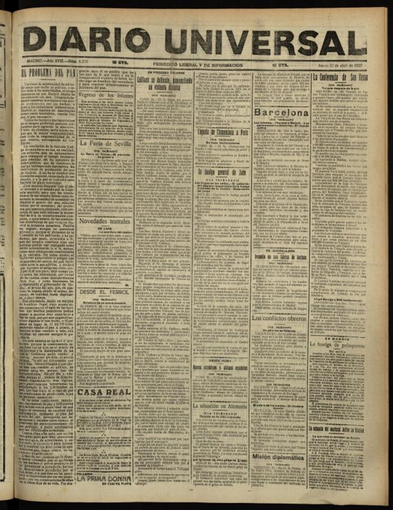 Miniatura de Diario Universal del 22 de abril de 1920