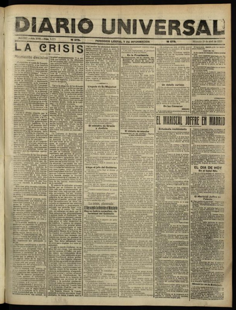 Miniatura de Diario Universal del 28 de abril de 1920