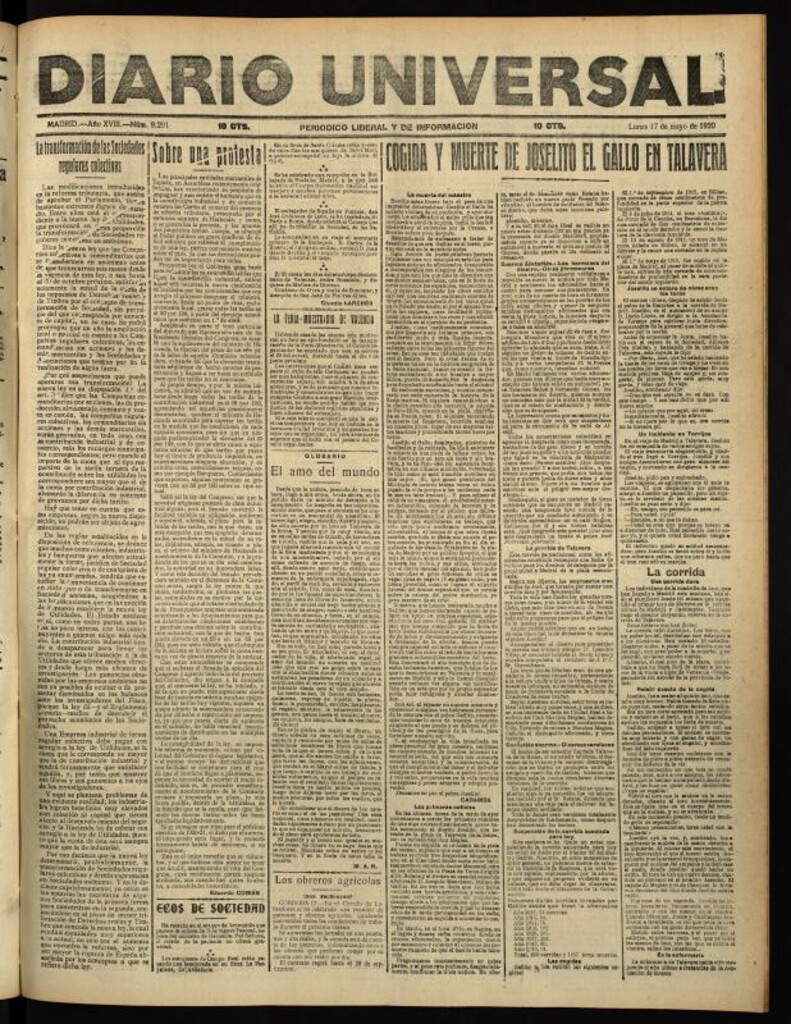 Miniatura de Diario Universal del 17 de mayo de 1920