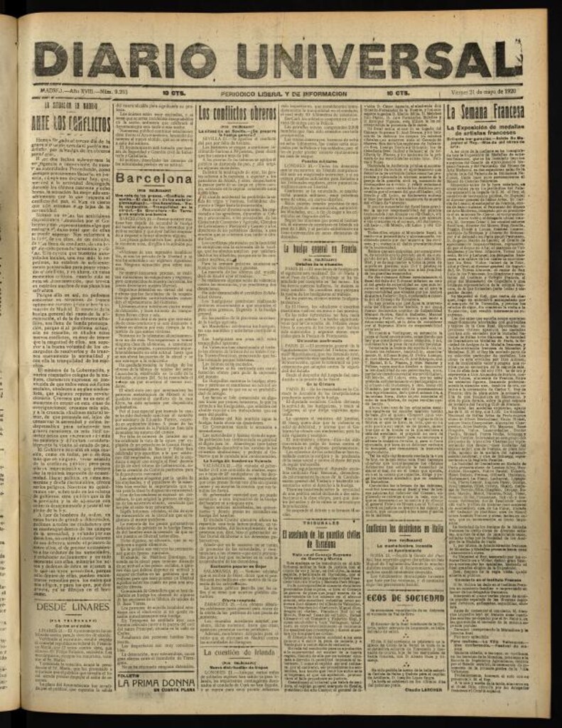 Miniatura de Diario Universal del 21 de mayo de 1920