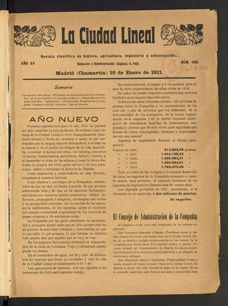 Miniatura de La Ciudad Lineal : órgano oficial de la Compañía Madrileña de Urbanización del 10 de enero de 1911