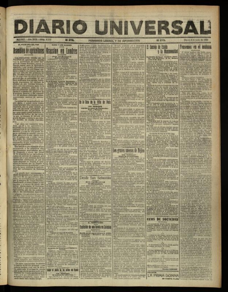 Miniatura de Diario Universal del 8 de junio de 1920