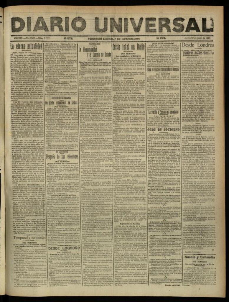 Miniatura de Diario Universal del 10 de junio de 1920
