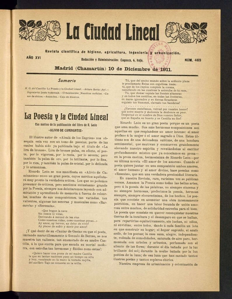 Miniatura de La Ciudad Lineal : órgano oficial de la Compañía Madrileña de Urbanización del 10 de diciembre de 1911