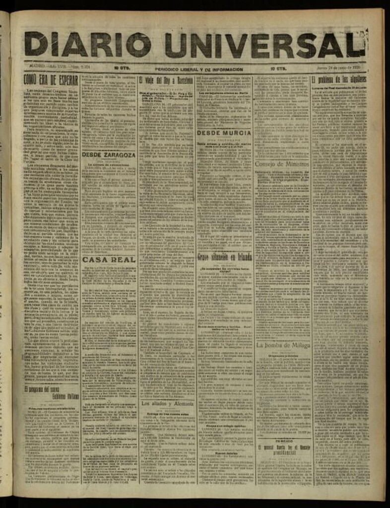 Miniatura de Diario Universal del 24 de junio de 1920