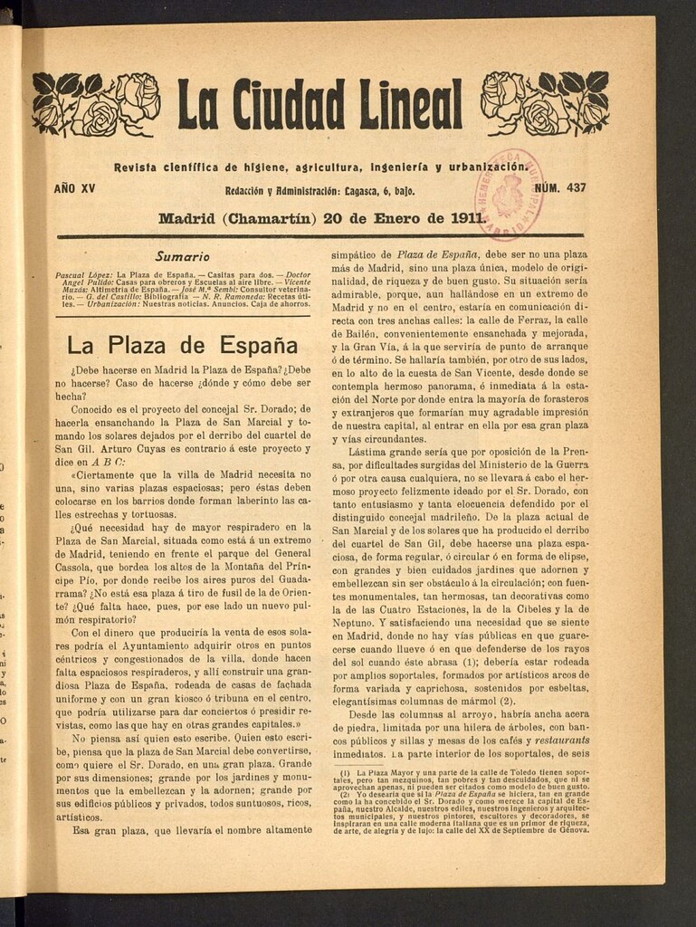 Miniatura de La Ciudad Lineal : órgano oficial de la Compañía Madrileña de Urbanización del 20 de enero de 1911