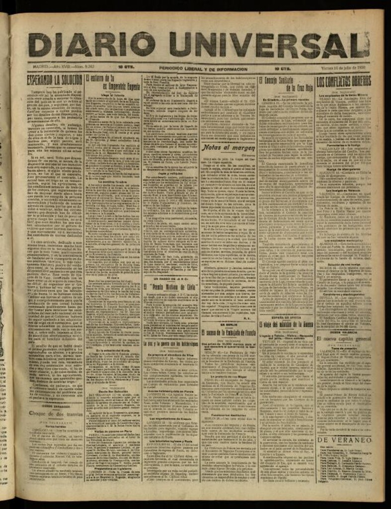 Miniatura de Diario Universal del 16 de julio de 1920