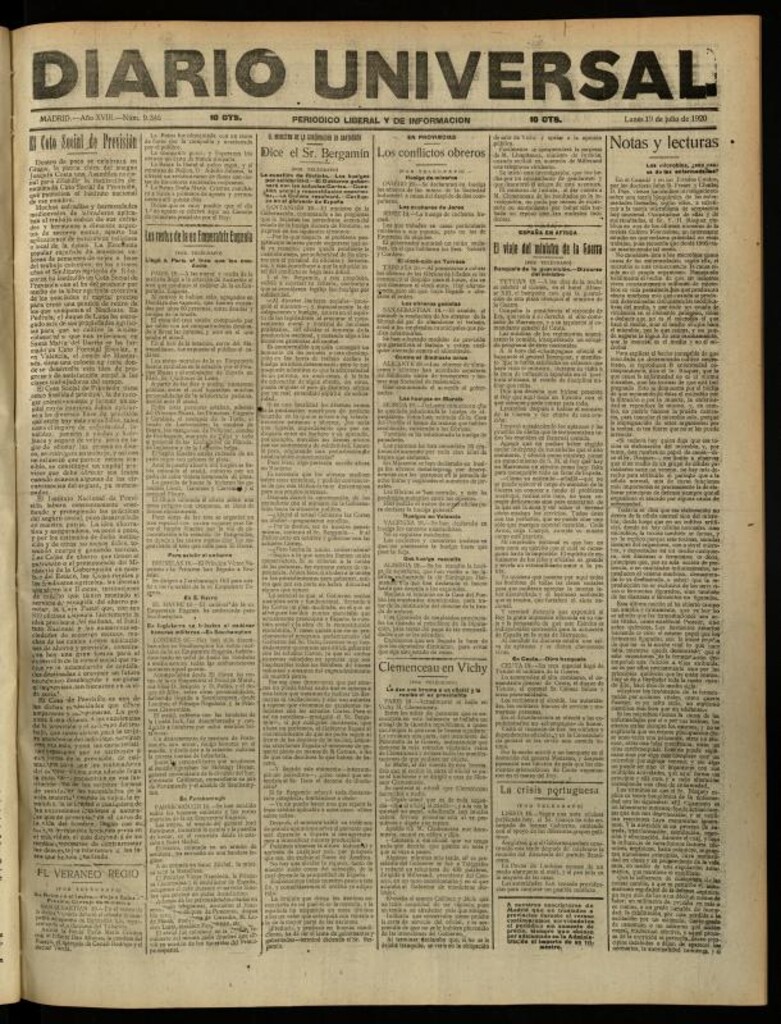 Miniatura de Diario Universal del 19 de julio de 1920