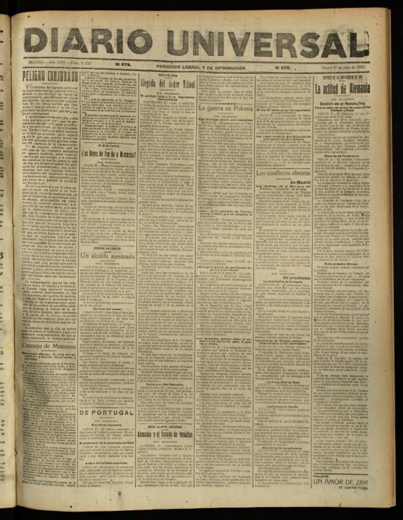 Miniatura de Diario Universal del 27 de julio de 1920