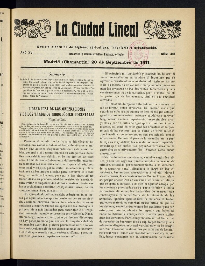 Miniatura de La Ciudad Lineal : órgano oficial de la Compañía Madrileña de Urbanización del 20 de septiembre de 1911
