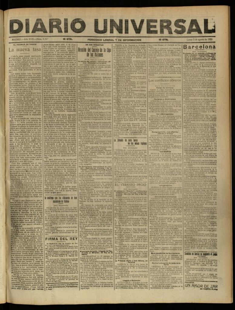 Miniatura de Diario Universal del 2 de agosto de 1920