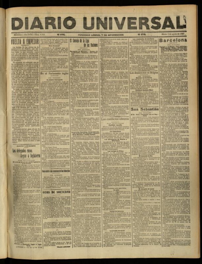 Miniatura de Diario Universal del 3 de agosto de 1920