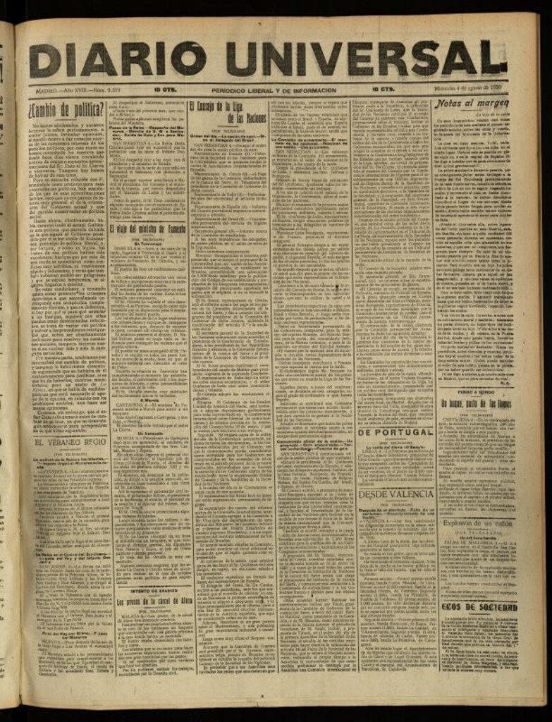Miniatura de Diario Universal del 4 de agosto de 1920