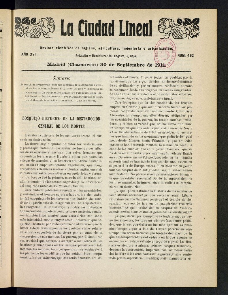 Miniatura de La Ciudad Lineal : órgano oficial de la Compañía Madrileña de Urbanización del 30 de septiembre de 1911